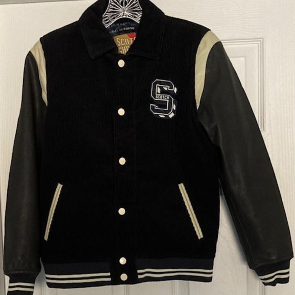 NWT Boys/Girls SHRUNK SCOTCH & SODA Varsity Bomber Jacket Leather Sleeve Sz 12